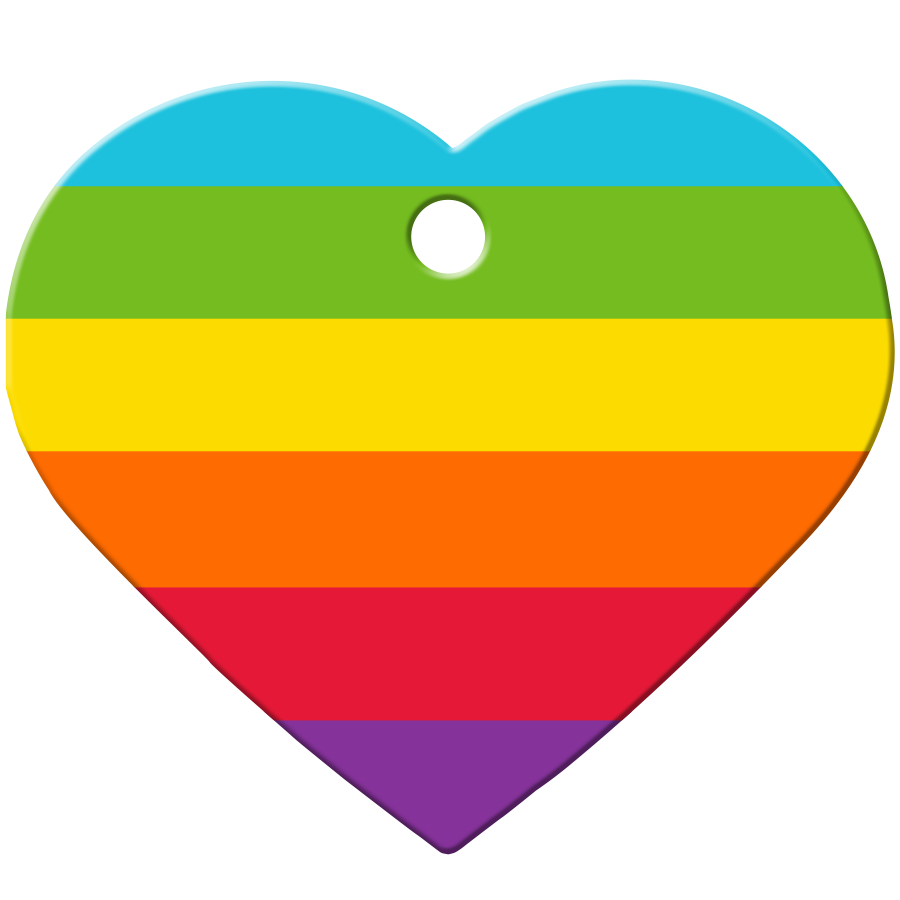 Engraved ID Tag: Large Heart Shape Rainbow - Large Sized Tag - Custom